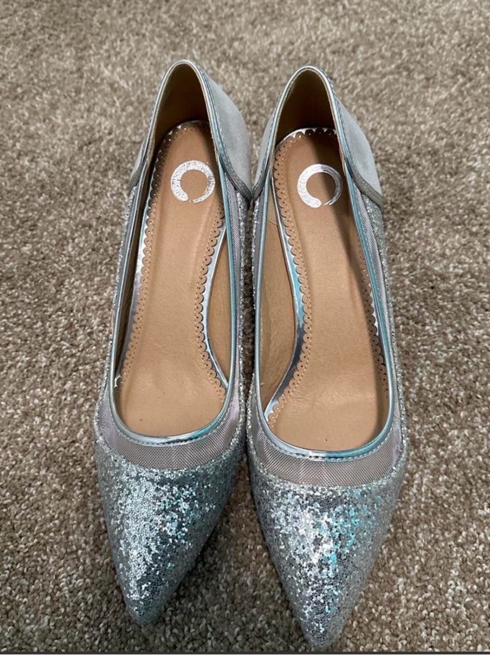 Women's Silver Size 11 Glitter Pointed-Toe Flats
